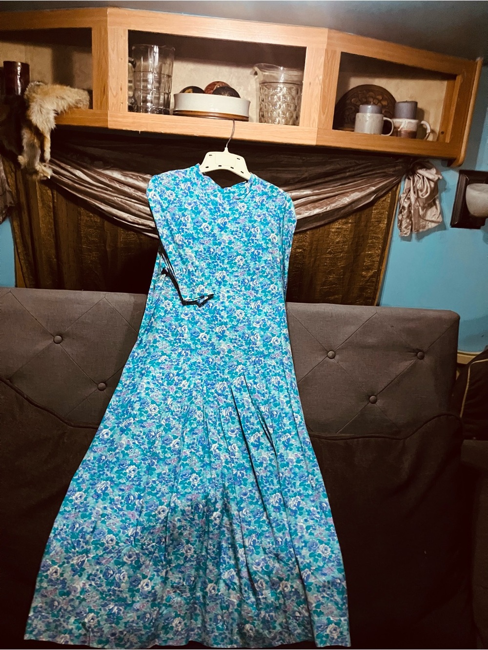 Vintage 1980,s Blue Maxi Dress for Women - Sleeveless Summer Dress
